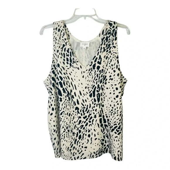 Everly Tops - Everly Black & White Leopard Print‎ Sleeveless Top Tank Lined Women Size XL